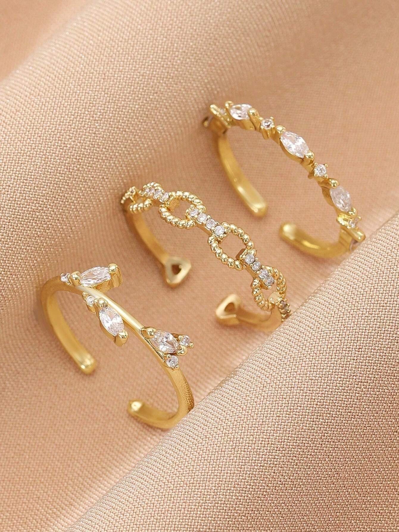 Set 3 Bagues à Perles & Strass pour Femme