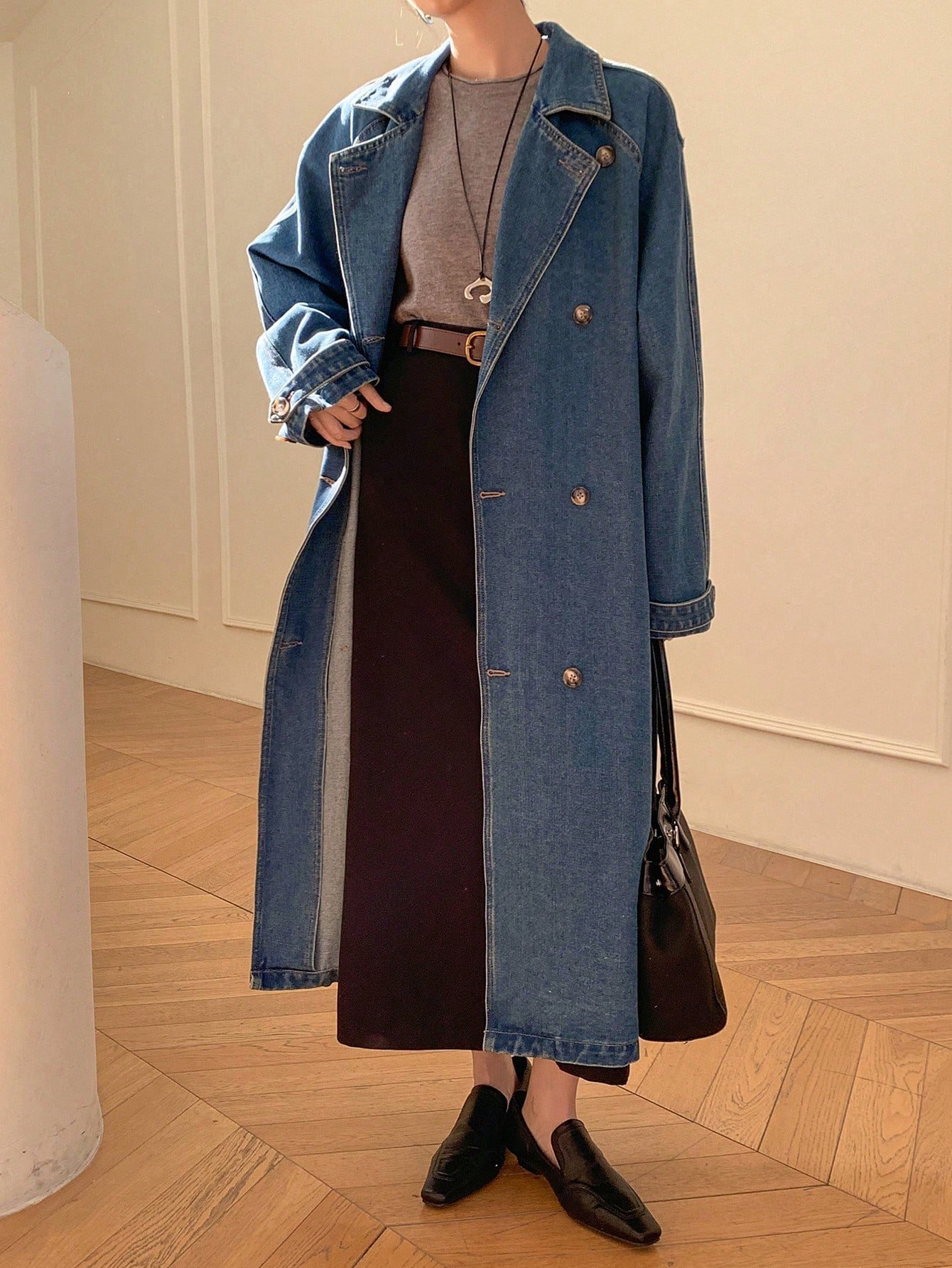 Manteau Long en Jean style trench – Image 2