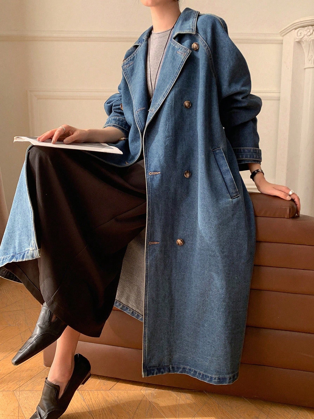Manteau Long en Jean style trench – Image 3