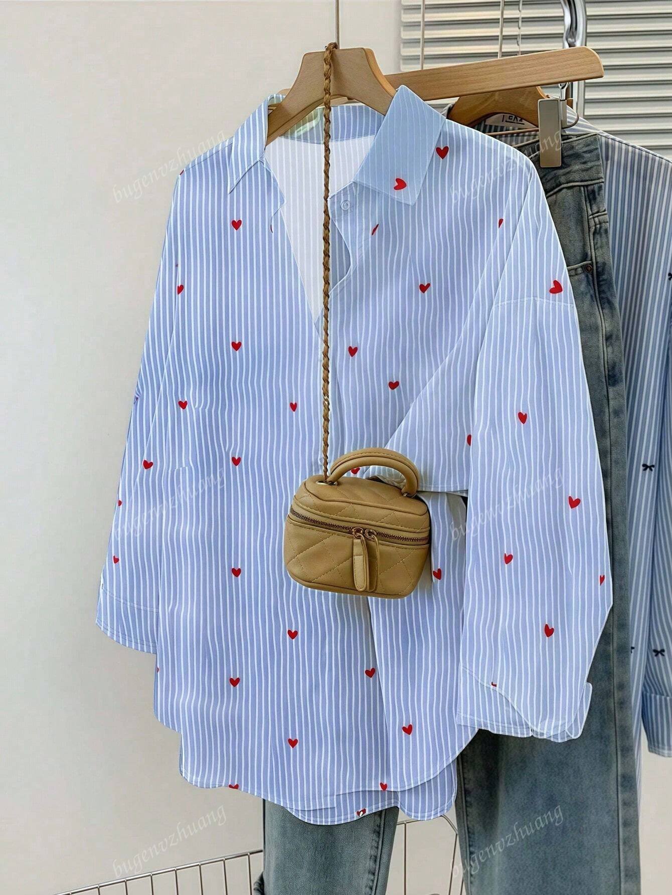 Chemise à Rayures avec Imprimé Cœur