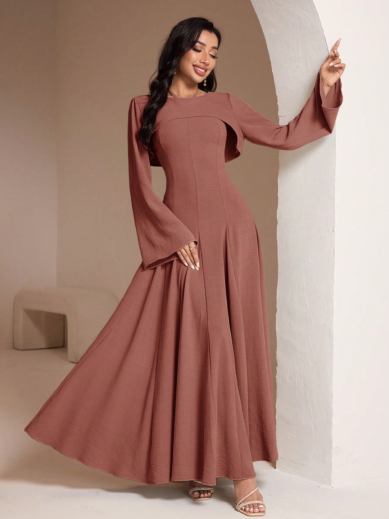 Ensemble 2 Pièces Haut Long à Manches longue + Robe dos nu