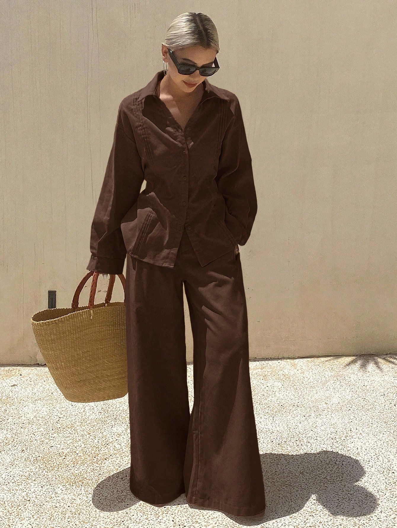 Ensemble Été | Chemise Plissée + Pantalon Large